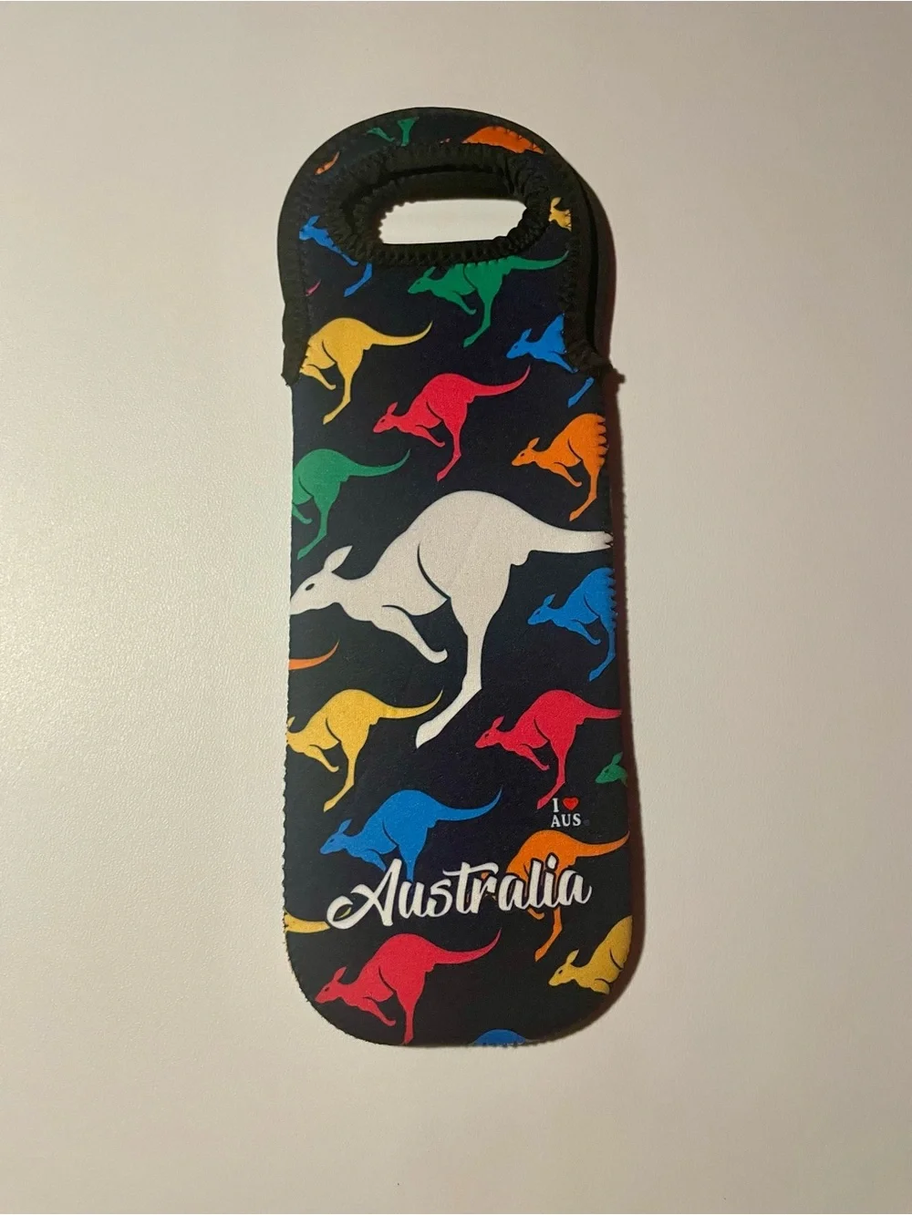 Australia Souvenir Kangaroo Neoprene Wine Bottle Tote Carrier Insulated Bag Good